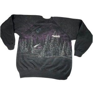 VTG Nashville 90s San Segal Winter AoP Single Stitch Black Sweatshirt Hanes USA